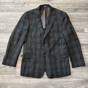 Tommy Hilfiger 40R Brown Sport Coat Blazer Jacket Check 100% Wool Made In Haiti